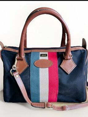 Vintage Lark Travel Purse Carry On Bag Leather Double Handles Shoulder Strap